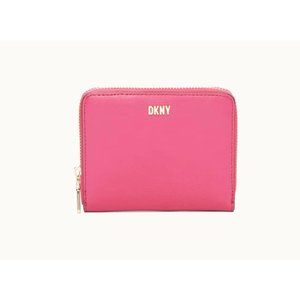 New DKNY Boxed Small Zip Around Wallet Leather Electric Pink